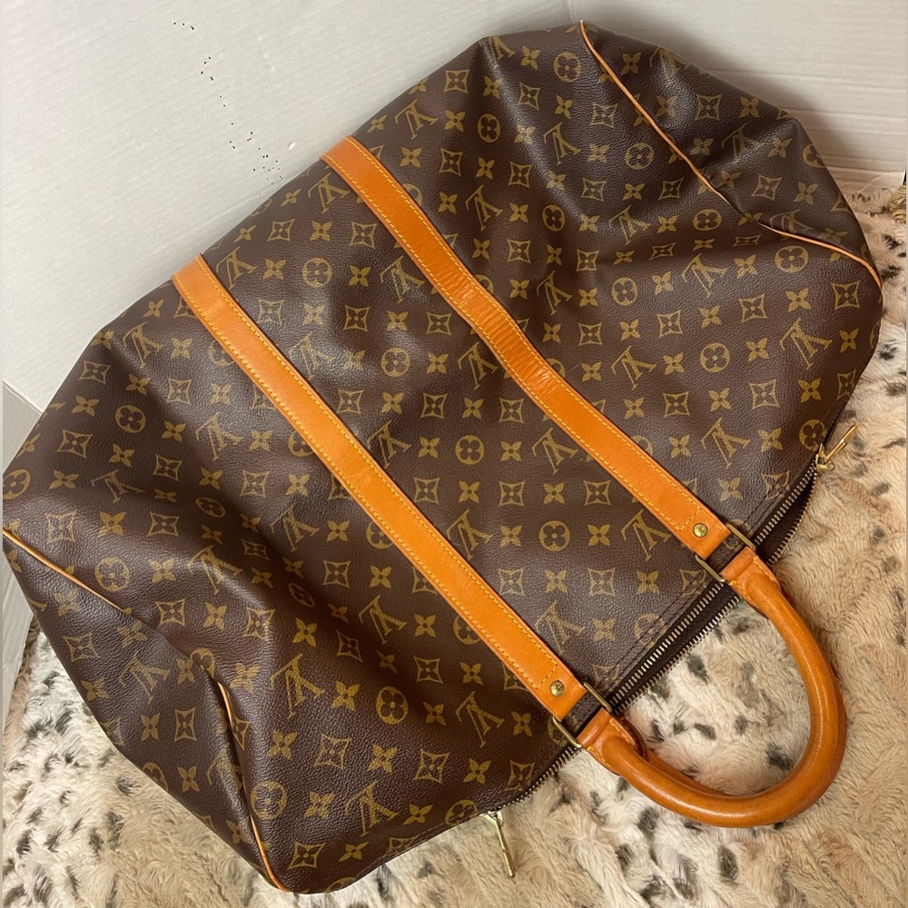 Louis Vuitton Monogram Canvas Travel Keepall Bag Brown and Tan - Picture 5 of 12